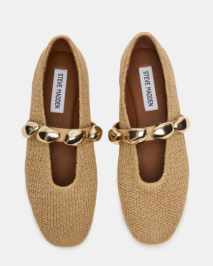 POPPIN Natural Raffia Mary Jane Ballet Women's Flat | Steve Madden Recommended
