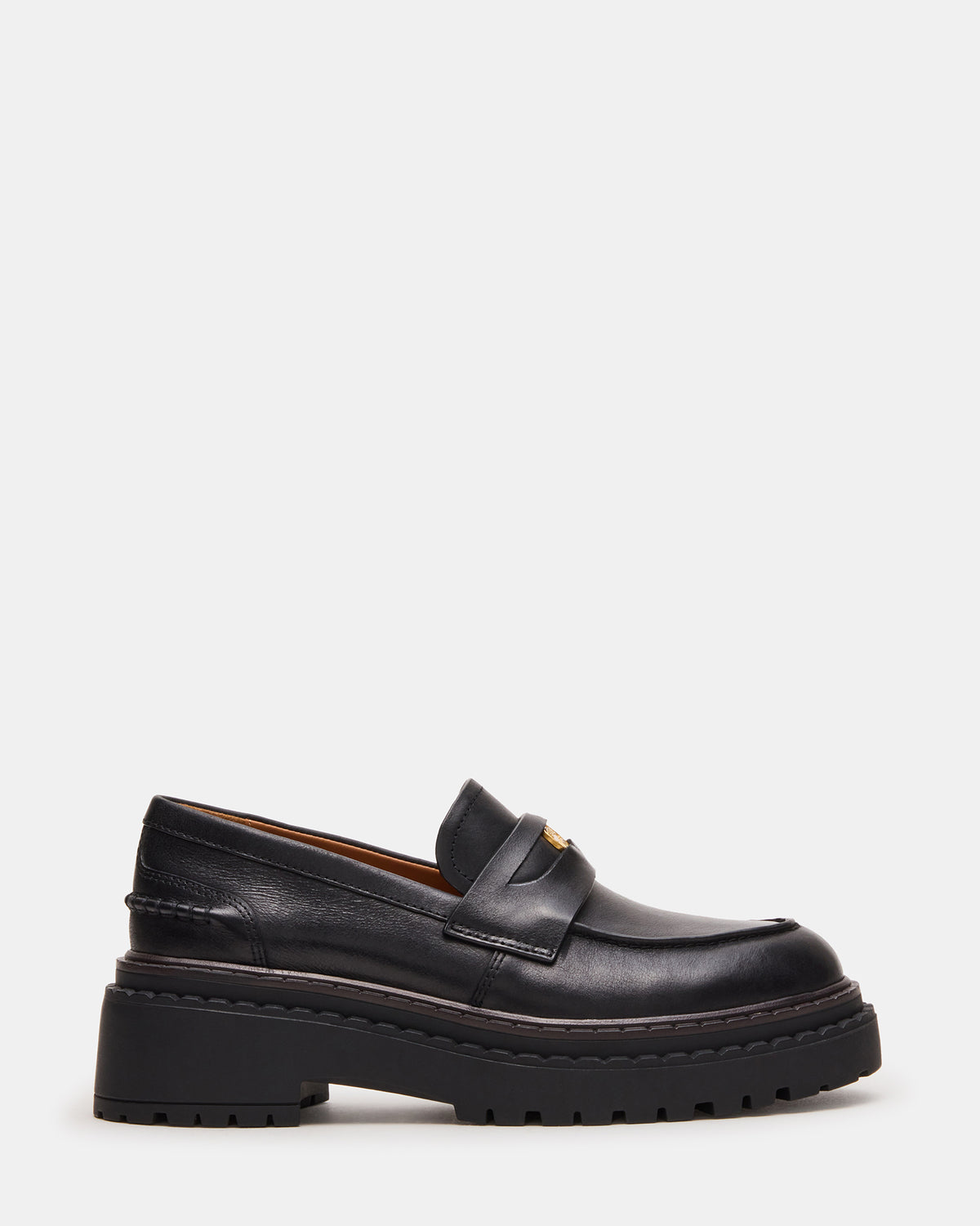 RAFTUS Black Leather Platform Lug Women's Loafer | Steve Madden Best Price