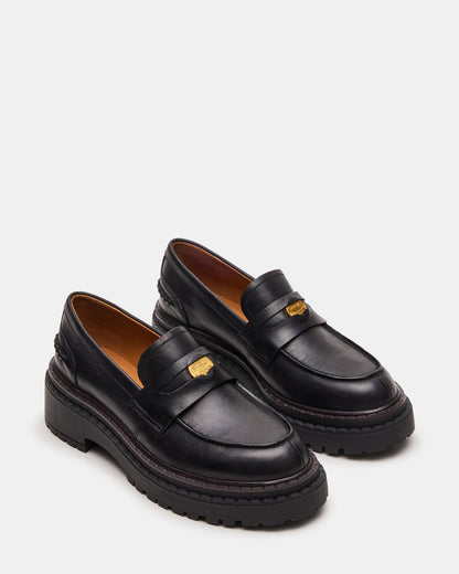 RAFTUS Black Leather Platform Lug Women's Loafer | Steve Madden Best Price