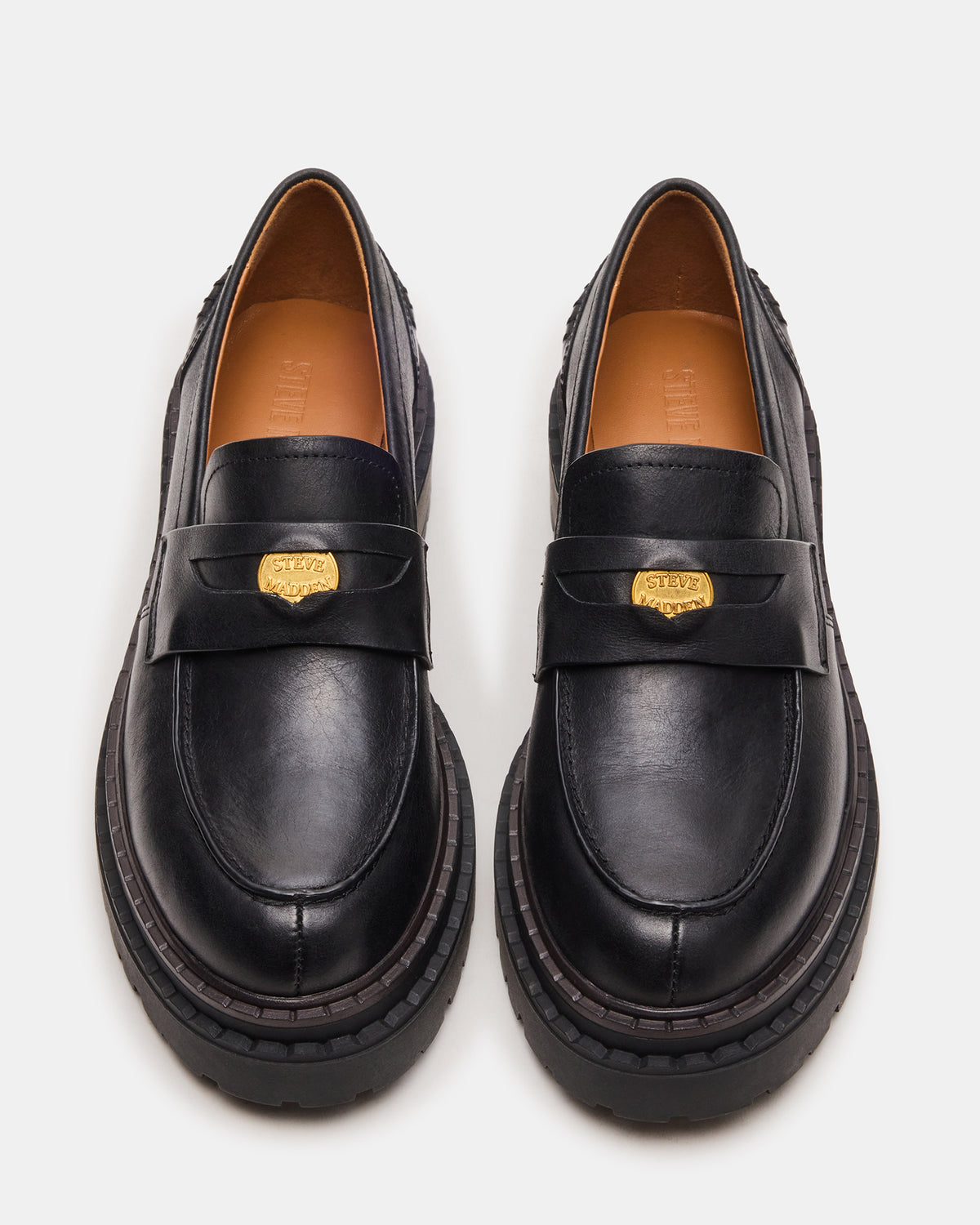 RAFTUS Black Leather Platform Lug Women's Loafer | Steve Madden Best Price