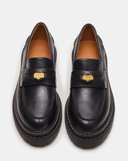 RAFTUS Black Leather Platform Lug Women's Loafer | Steve Madden Best Price