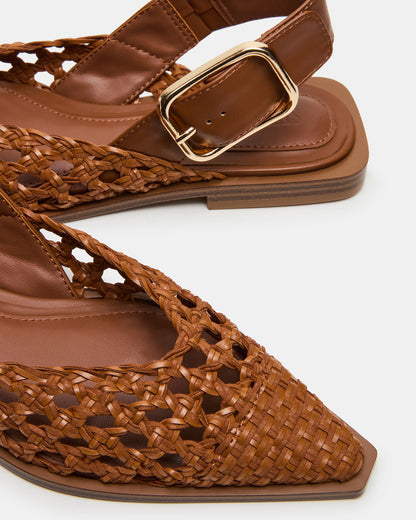 SHAY Woven Cognac Pointed-Toe Slingback Ballet Women's Flat | Steve Madden Popular