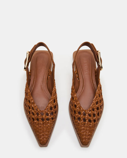 SHAY Woven Cognac Pointed-Toe Slingback Ballet Women's Flat | Steve Madden Popular