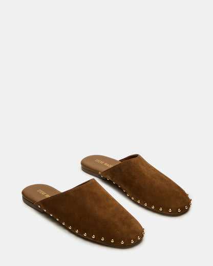 PEARSON Chestnut Suede Rounded-Toe Slip-On Women's Flat | Steve Madden Top Pick