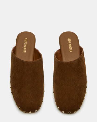 PEARSON Chestnut Suede Rounded-Toe Slip-On Women's Flat | Steve Madden Top Pick