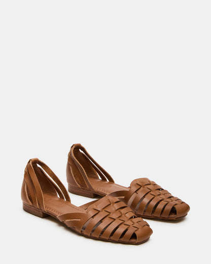 MEDLIN Tan Leather Square-Toe Fisherman Women's Flat | Steve Madden Essential