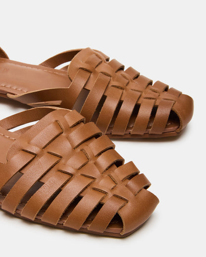 MEDLIN Tan Leather Square-Toe Fisherman Women's Flat | Steve Madden Essential