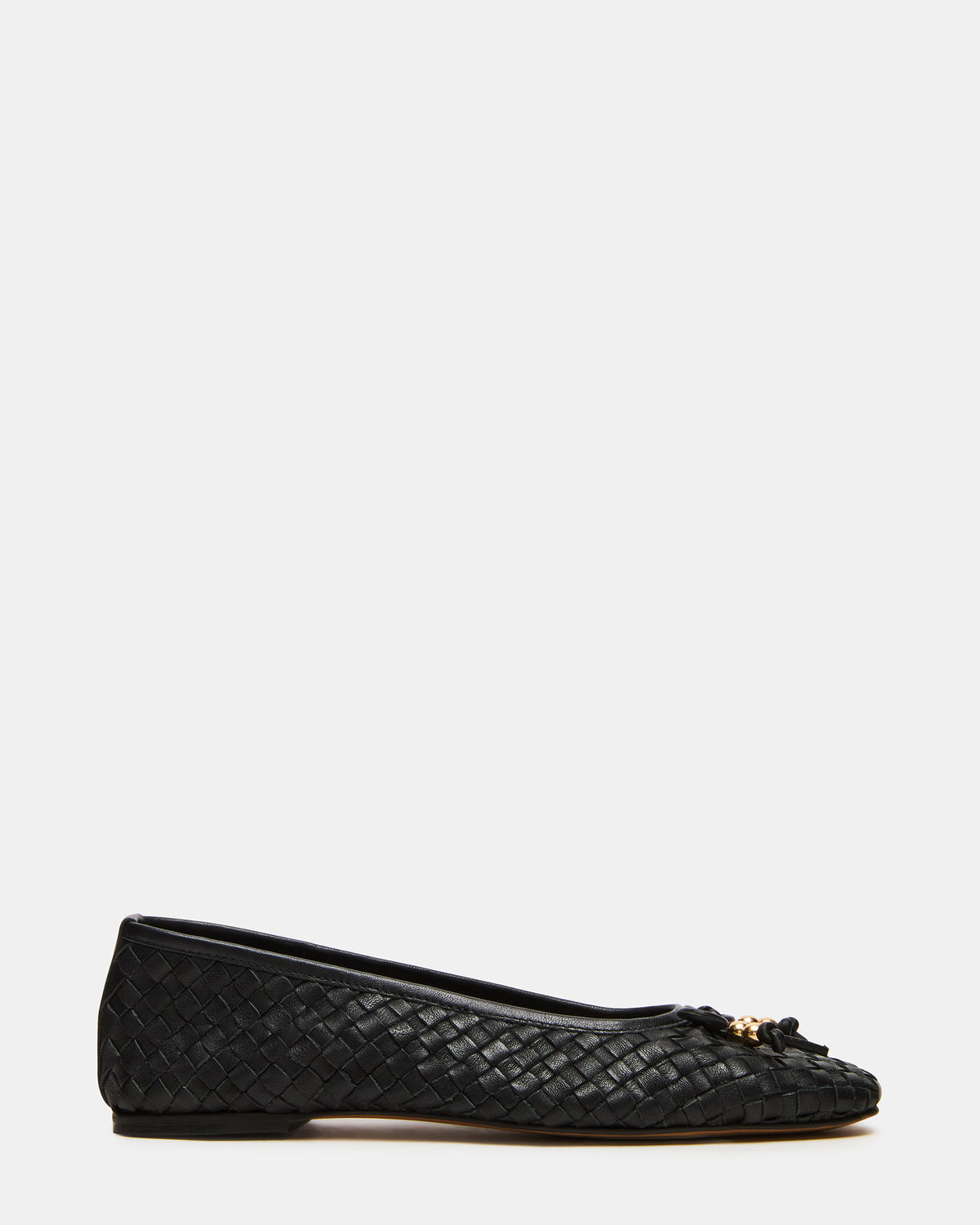 DIVY Black Leather Woven Bow Ballet Round-Toe Women's Flat | Steve Madden Signature