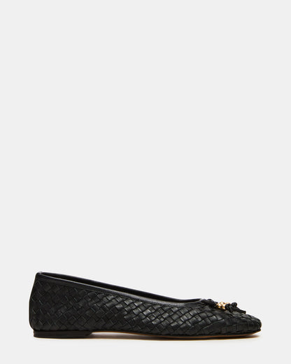 DIVY Black Leather Woven Bow Ballet Round-Toe Women's Flat | Steve Madden Signature