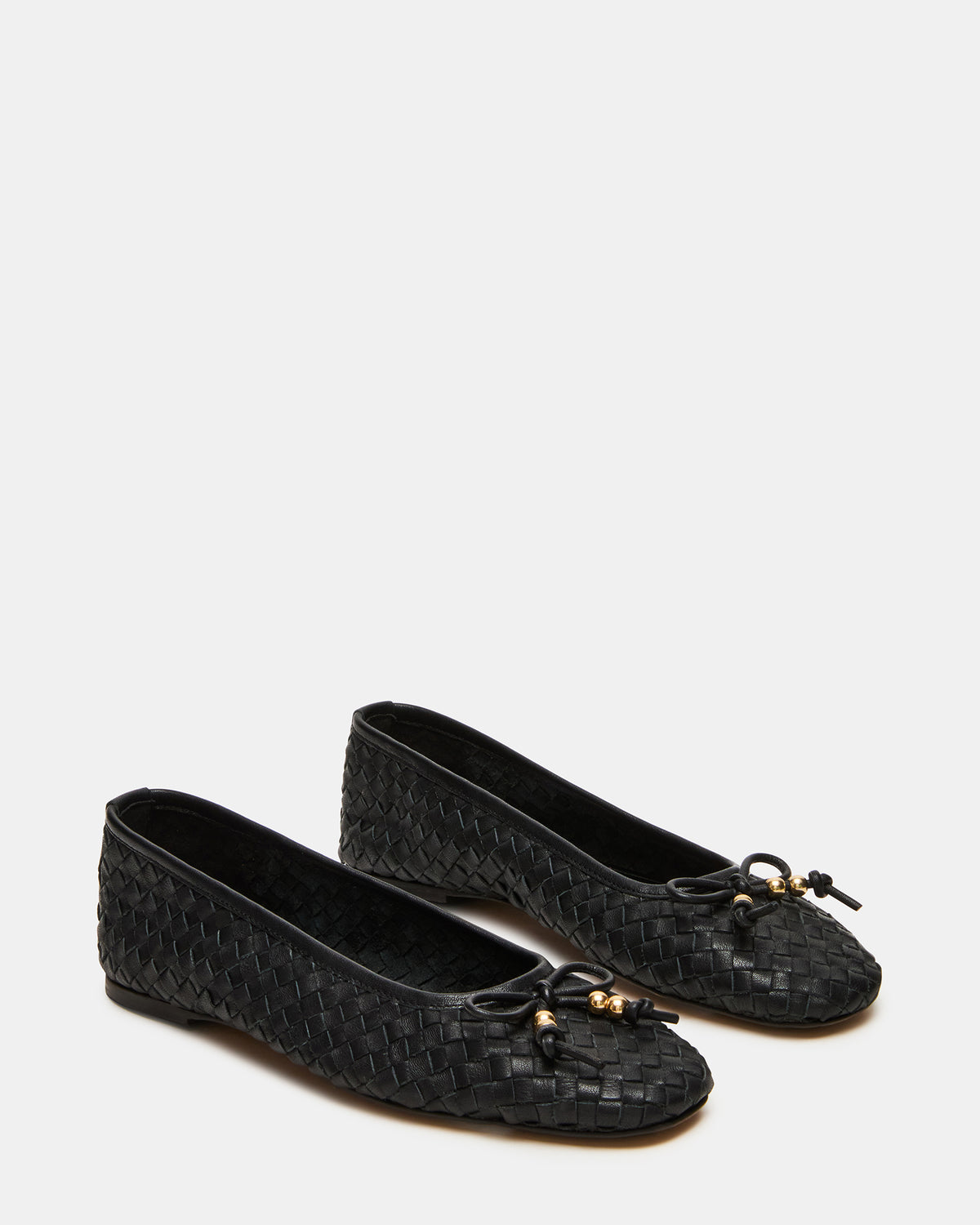 DIVY Black Leather Woven Bow Ballet Round-Toe Women's Flat | Steve Madden Signature