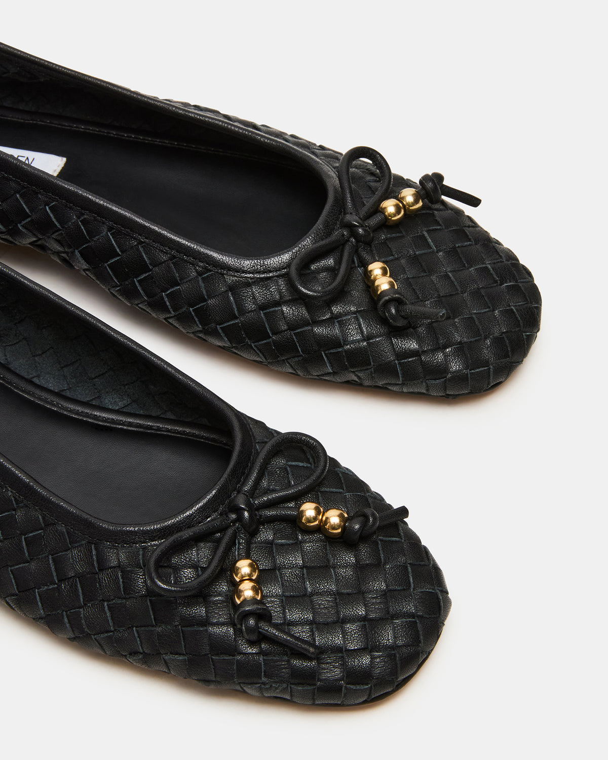 DIVY Black Leather Woven Bow Ballet Round-Toe Women's Flat | Steve Madden Signature