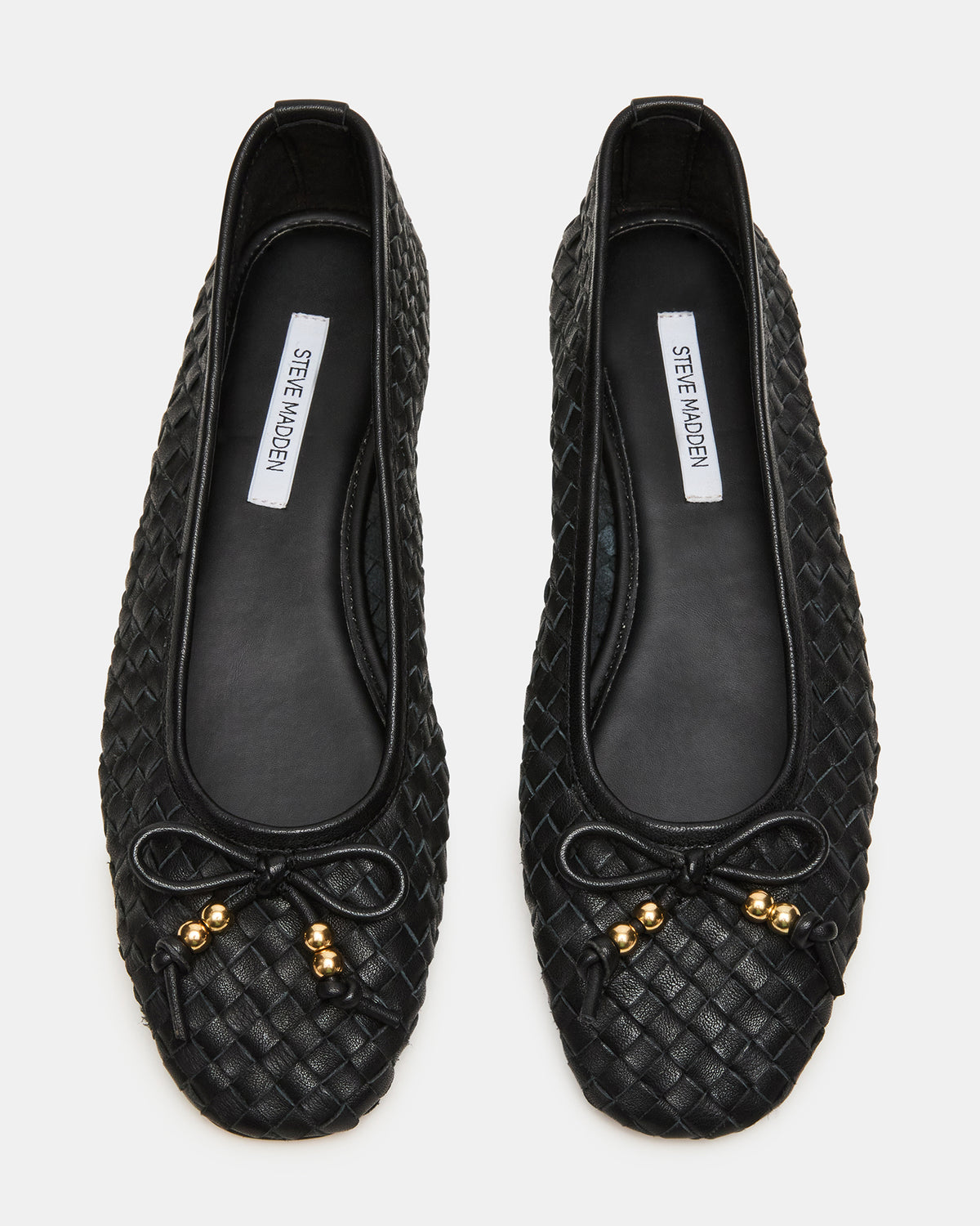 DIVY Black Leather Woven Bow Ballet Round-Toe Women's Flat | Steve Madden Signature