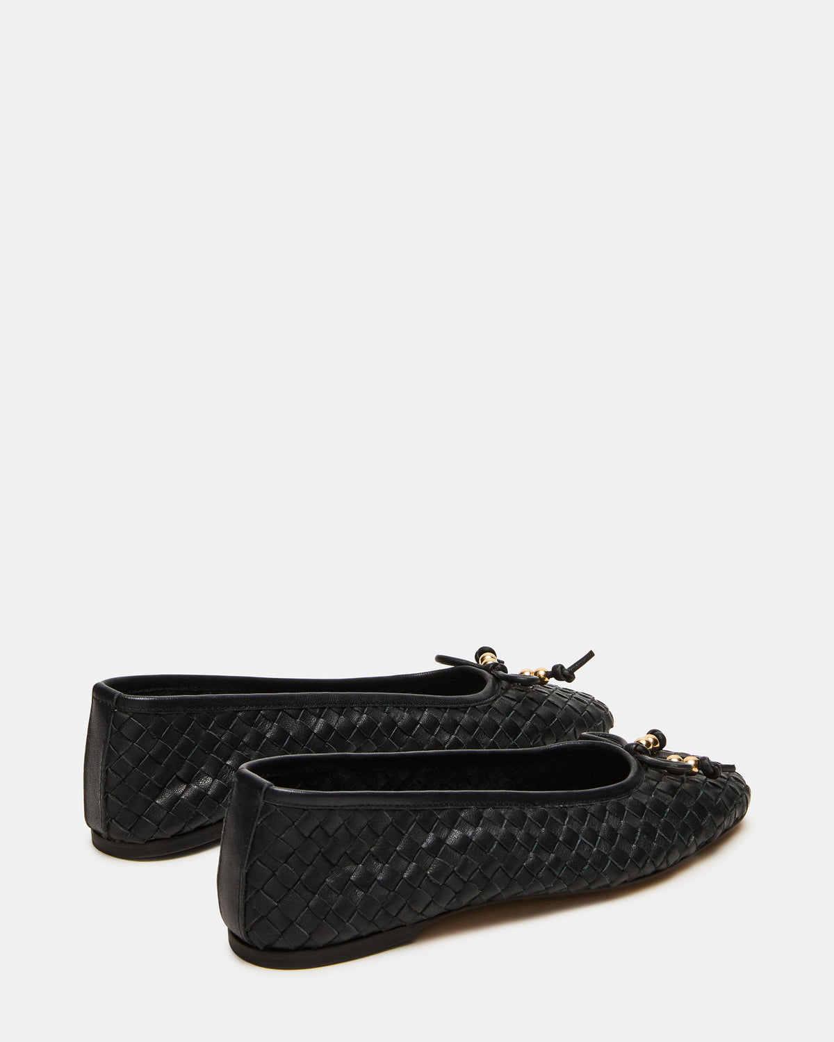 DIVY Black Leather Woven Bow Ballet Round-Toe Women's Flat | Steve Madden Signature