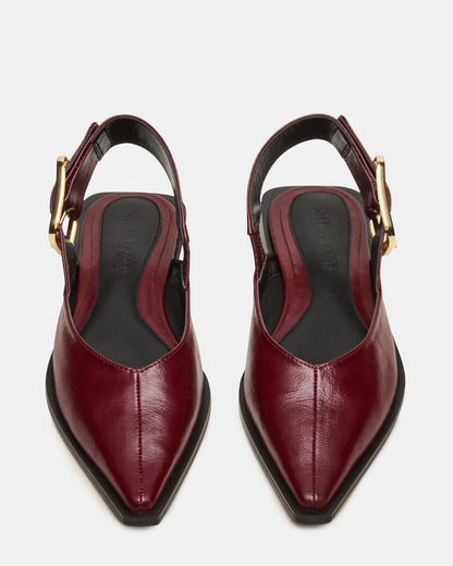 SHAY Burgundy Leather Pointed-Toe Slingback Ballet Women's Flat | Steve Madden Discount
