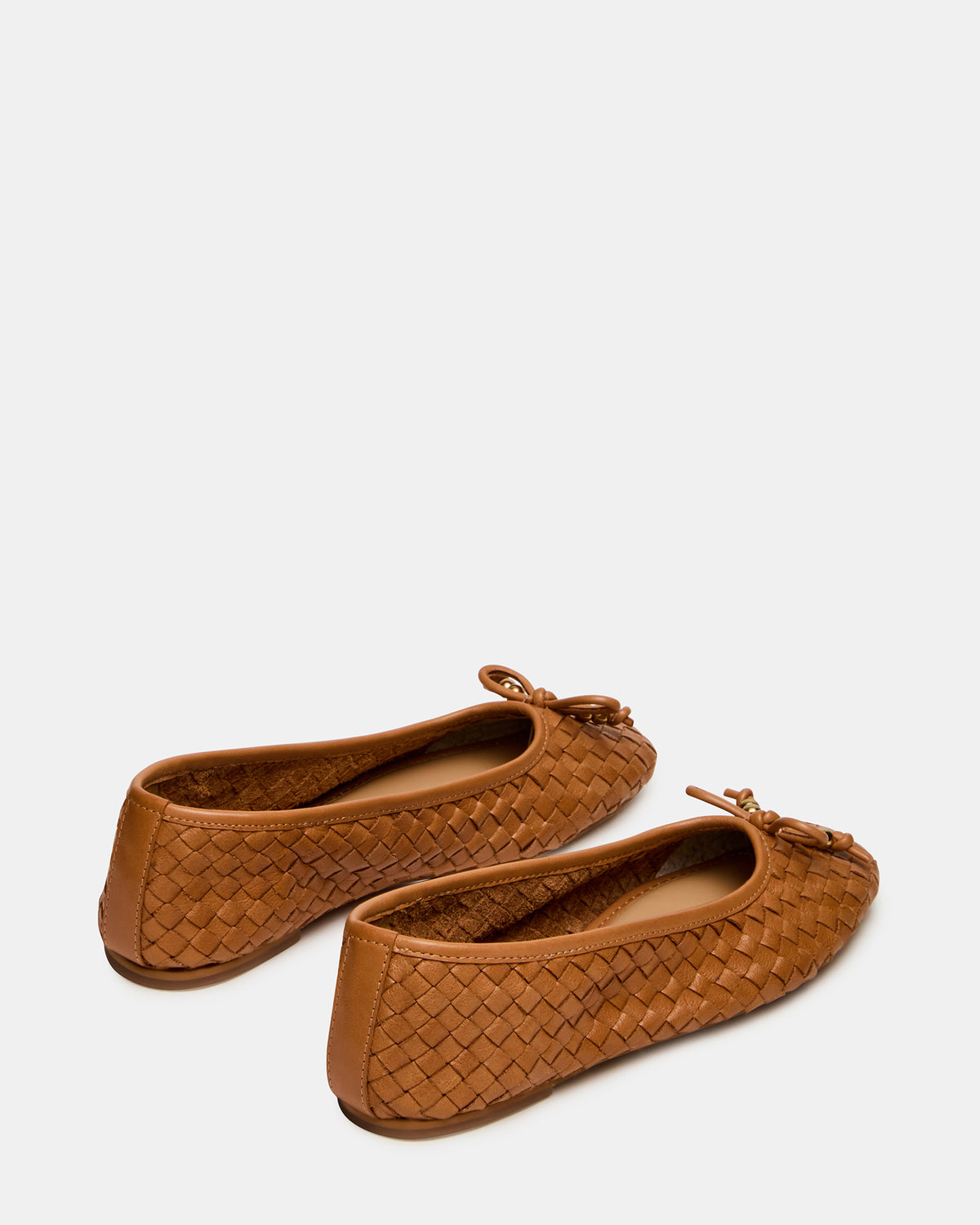 DIVY Cognac Leather Woven Bow Ballet Round-Toe Women's Flat | Steve Madden Quality