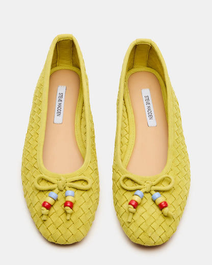 DIVY Lime Leather Woven Bow Ballet Round-Toe Women's Flat | Steve Madden Sale