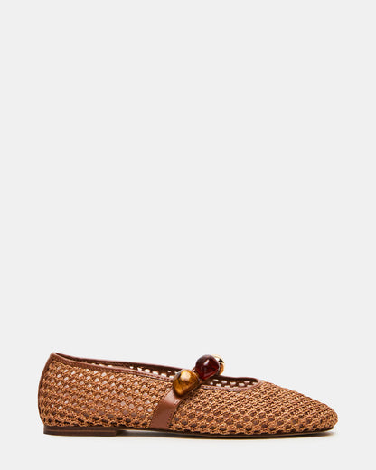 POPPIN Brown Raffia Mary Jane Ballet Women's Flat | Steve Madden Everyday