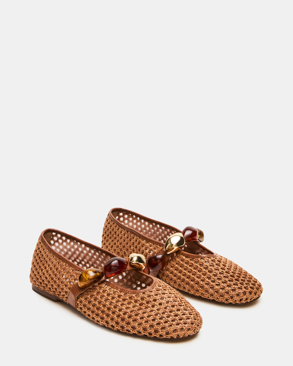 POPPIN Brown Raffia Mary Jane Ballet Women's Flat | Steve Madden Everyday