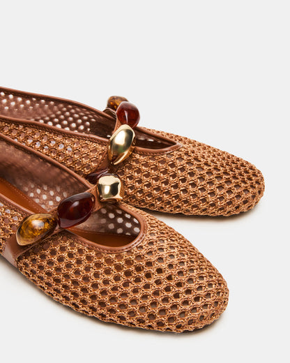 POPPIN Brown Raffia Mary Jane Ballet Women's Flat | Steve Madden Everyday