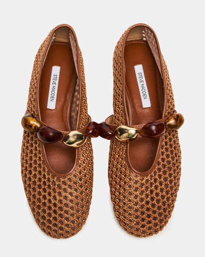 POPPIN Brown Raffia Mary Jane Ballet Women's Flat | Steve Madden Everyday