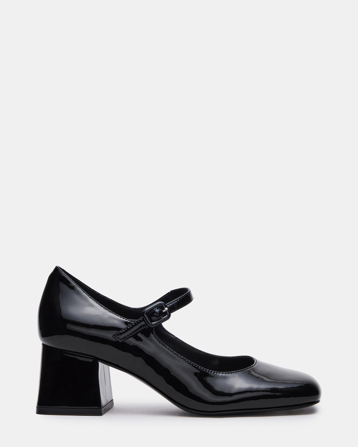 DARCEY Black Patent Square-Toe Mary Jane Block Heel Women's Loafer | Steve Madden Exclusive