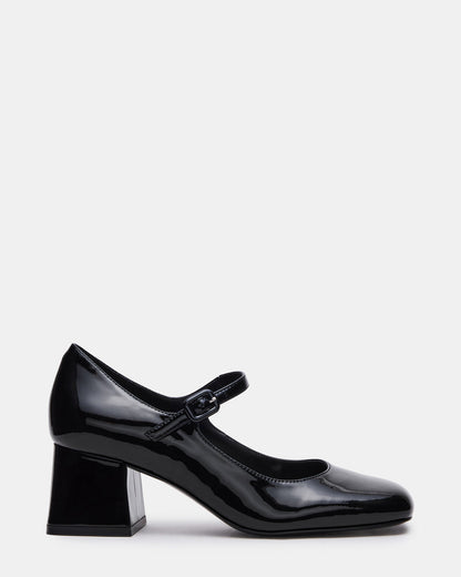 DARCEY Black Patent Square-Toe Mary Jane Block Heel Women's Loafer | Steve Madden Exclusive