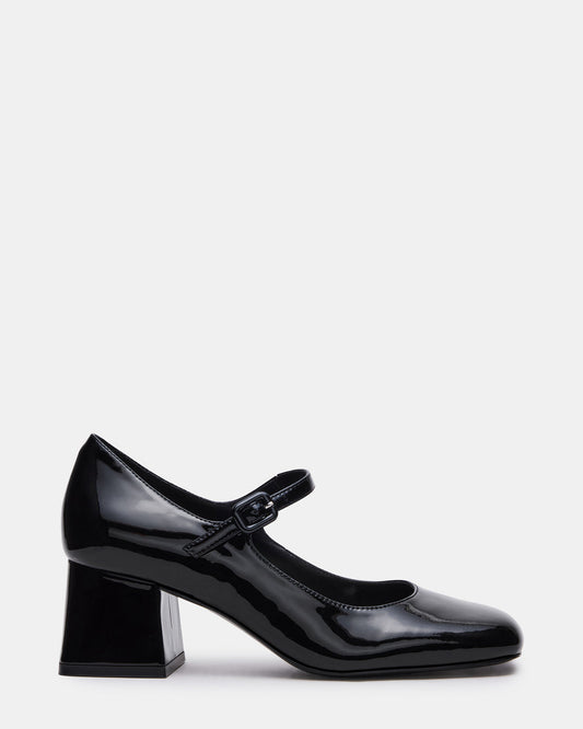 DARCEY Black Patent Square-Toe Mary Jane Block Heel Women's Loafer | Steve Madden Exclusive