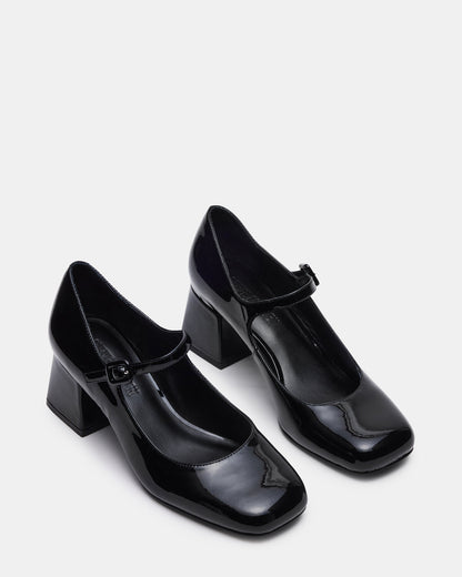 DARCEY Black Patent Square-Toe Mary Jane Block Heel Women's Loafer | Steve Madden Exclusive
