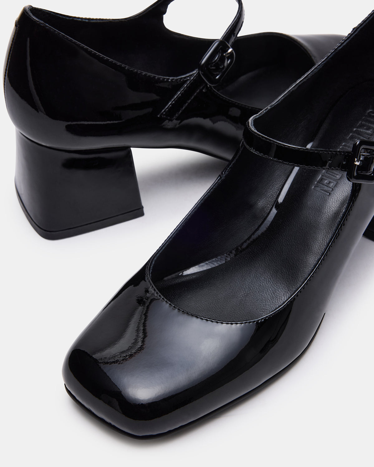 DARCEY Black Patent Square-Toe Mary Jane Block Heel Women's Loafer | Steve Madden Exclusive