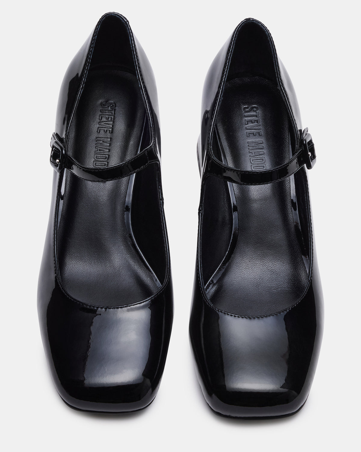 DARCEY Black Patent Square-Toe Mary Jane Block Heel Women's Loafer | Steve Madden Exclusive