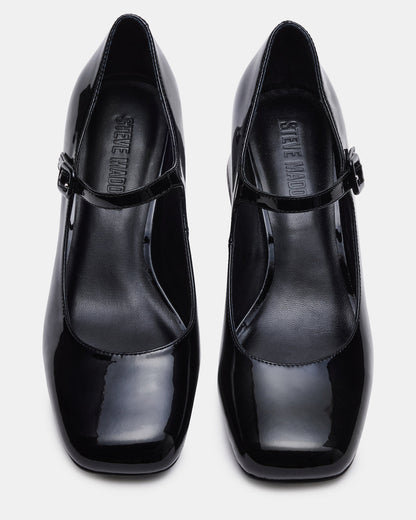 DARCEY Black Patent Square-Toe Mary Jane Block Heel Women's Loafer | Steve Madden Exclusive