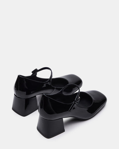 DARCEY Black Patent Square-Toe Mary Jane Block Heel Women's Loafer | Steve Madden Exclusive