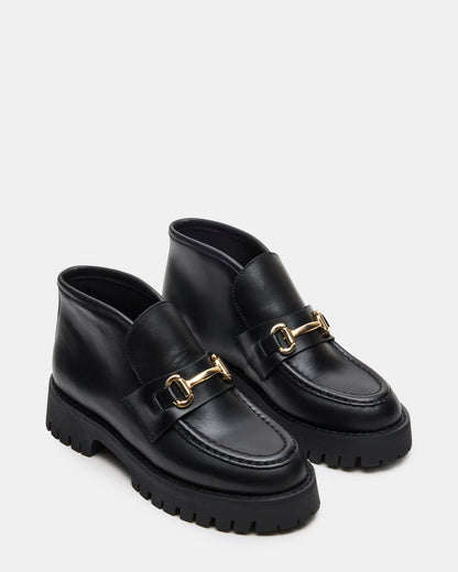LEON Black Leather Platform Lug Sole Women's Loafer | Steve Madden Essential