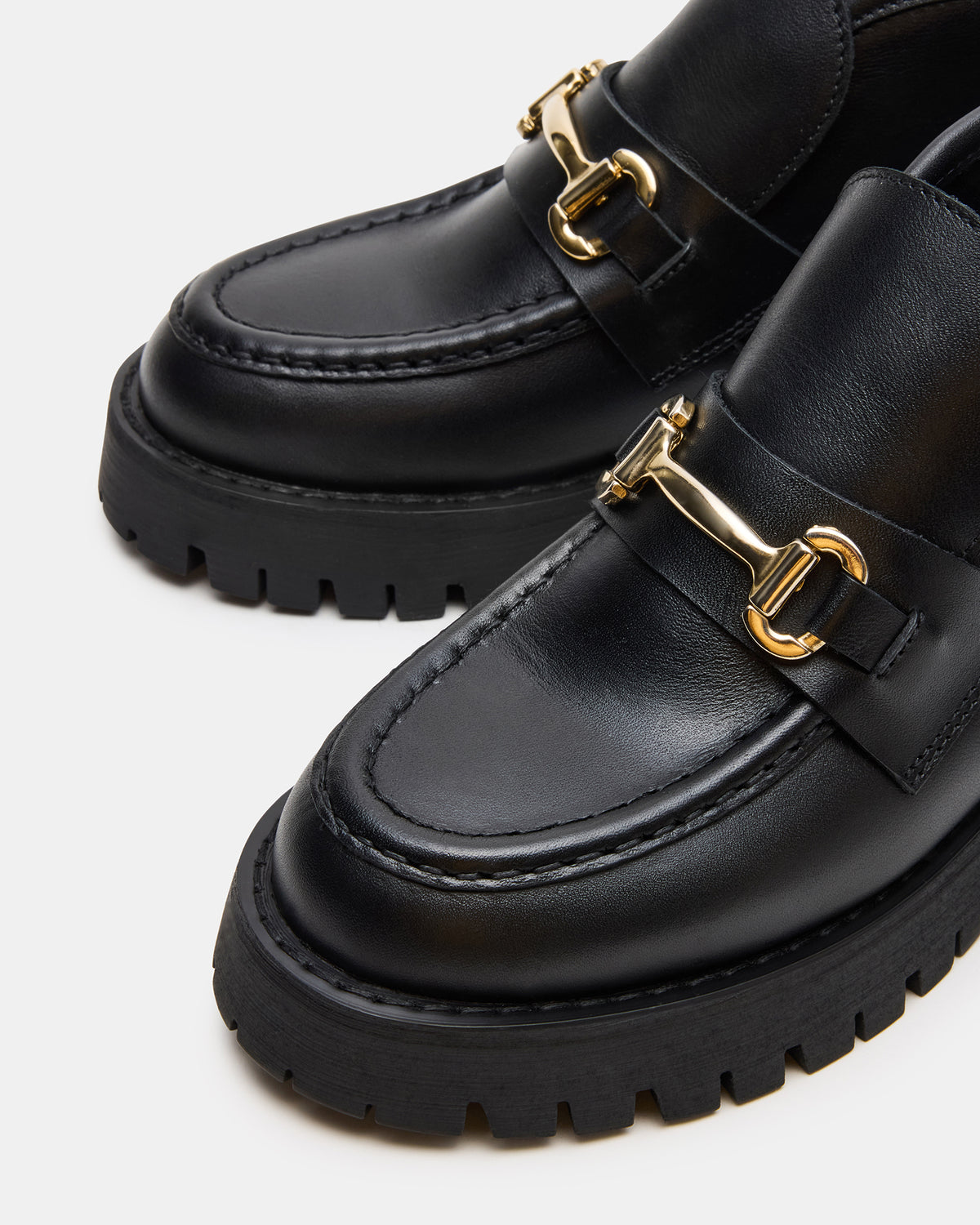 LEON Black Leather Platform Lug Sole Women's Loafer | Steve Madden Essential