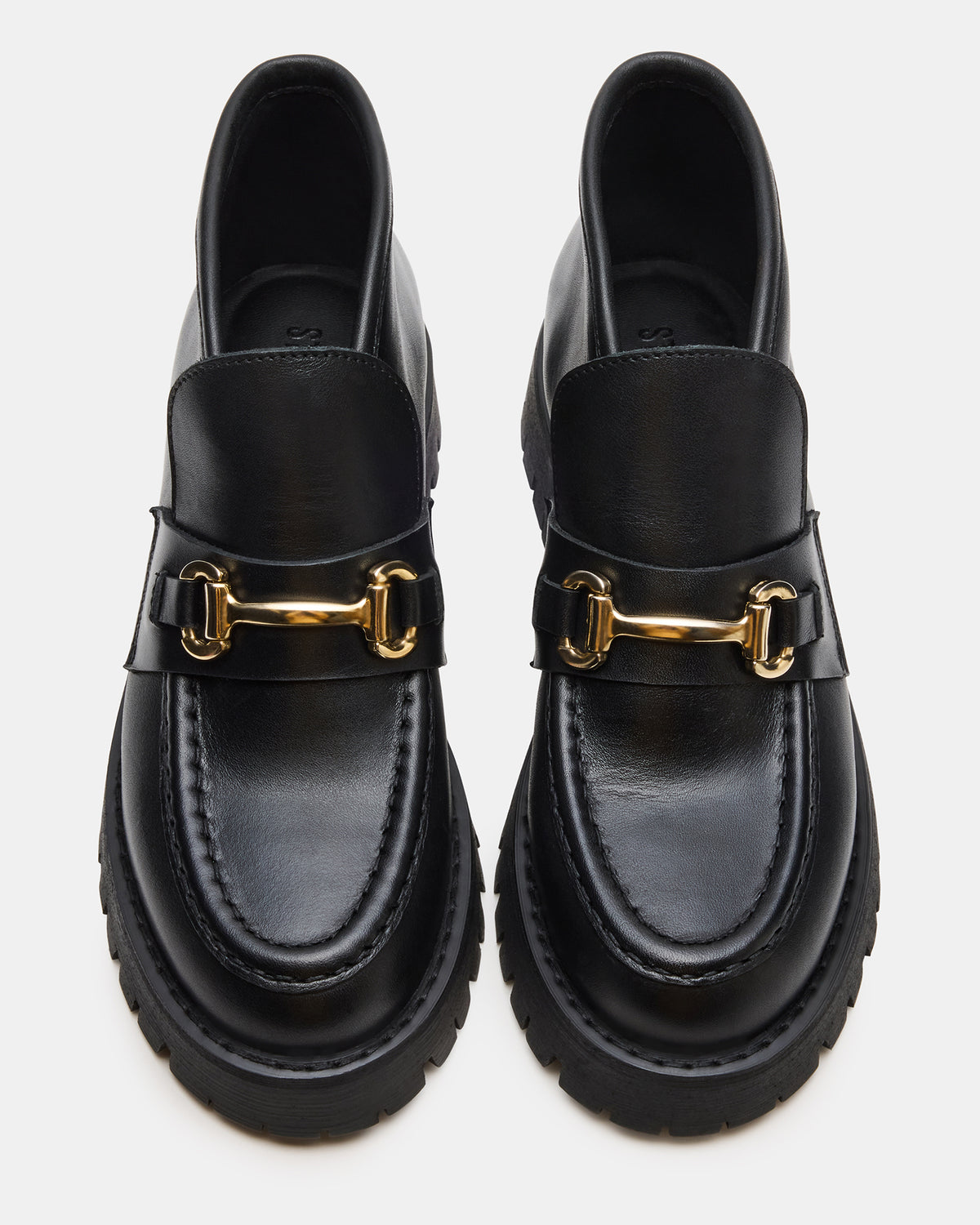 LEON Black Leather Platform Lug Sole Women's Loafer | Steve Madden Essential