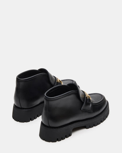 LEON Black Leather Platform Lug Sole Women's Loafer | Steve Madden Essential