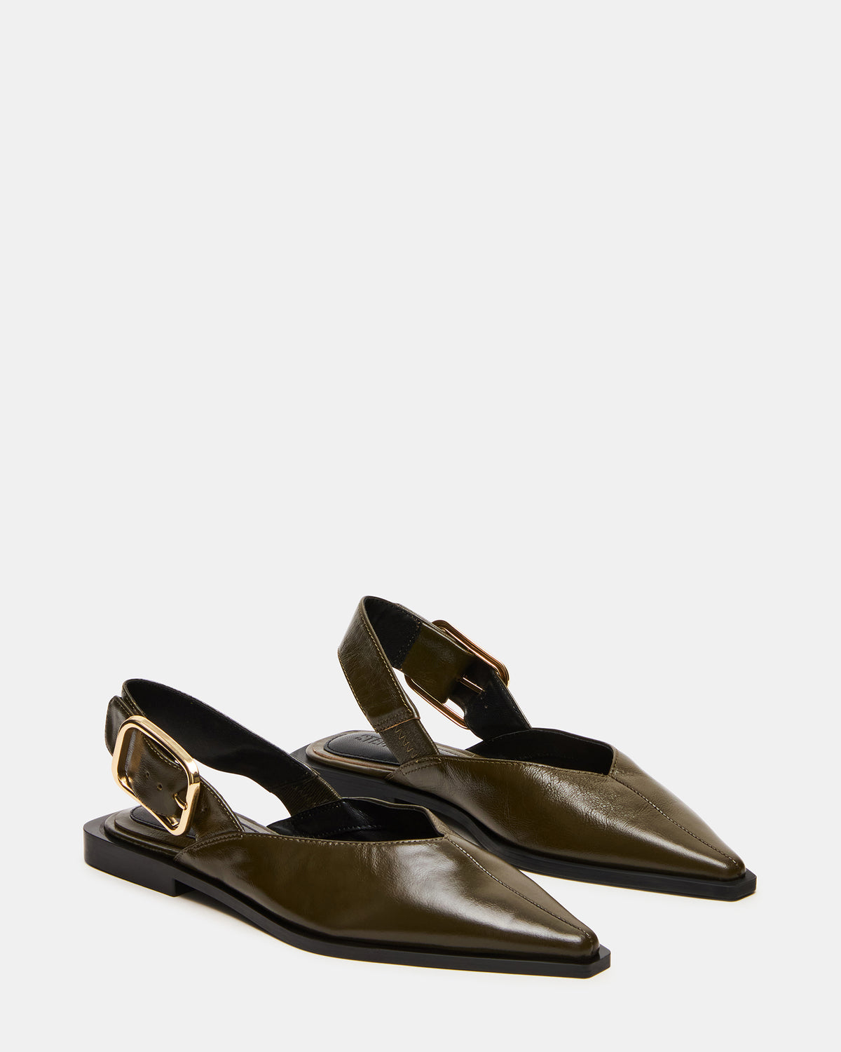 SHAY Olive Leather Pointed-Toe Slingback Ballet Women's Flat | Steve Madden Deals