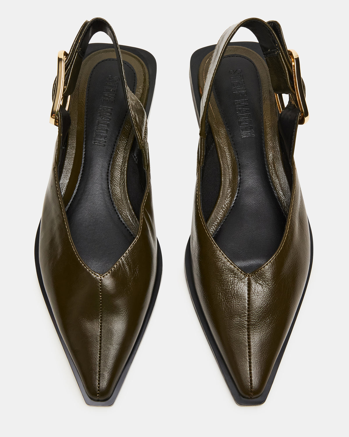 SHAY Olive Leather Pointed-Toe Slingback Ballet Women's Flat | Steve Madden Deals