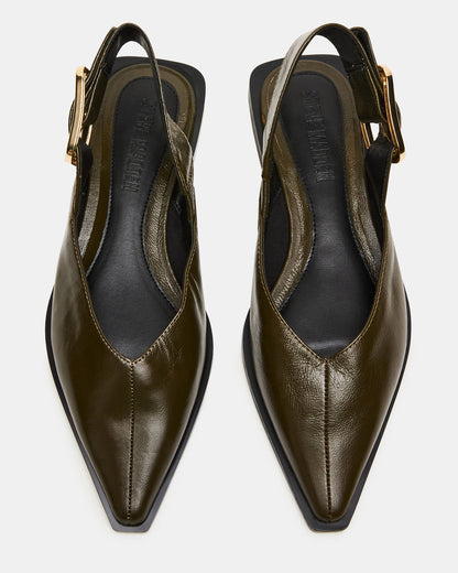 SHAY Olive Leather Pointed-Toe Slingback Ballet Women's Flat | Steve Madden Deals