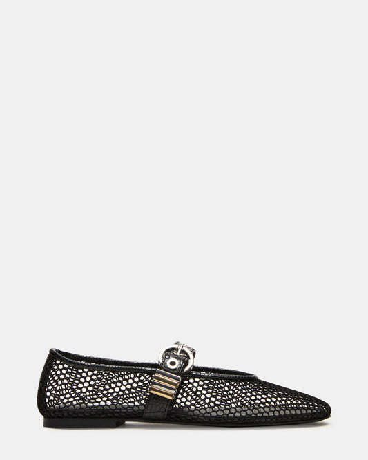 LUCIA Black Mesh Mary Jane Ballet Women's Flat | Steve Madden Best Seller