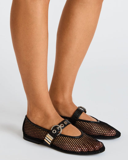 LUCIA Black Mesh Mary Jane Ballet Women's Flat | Steve Madden Best Seller