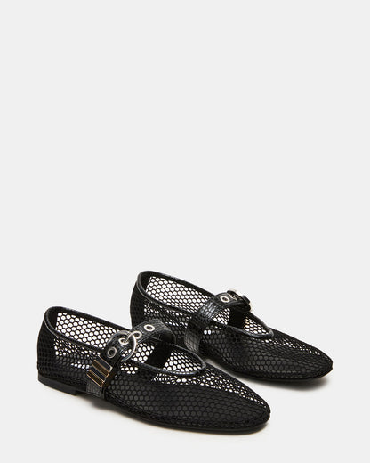 LUCIA Black Mesh Mary Jane Ballet Women's Flat | Steve Madden Best Seller