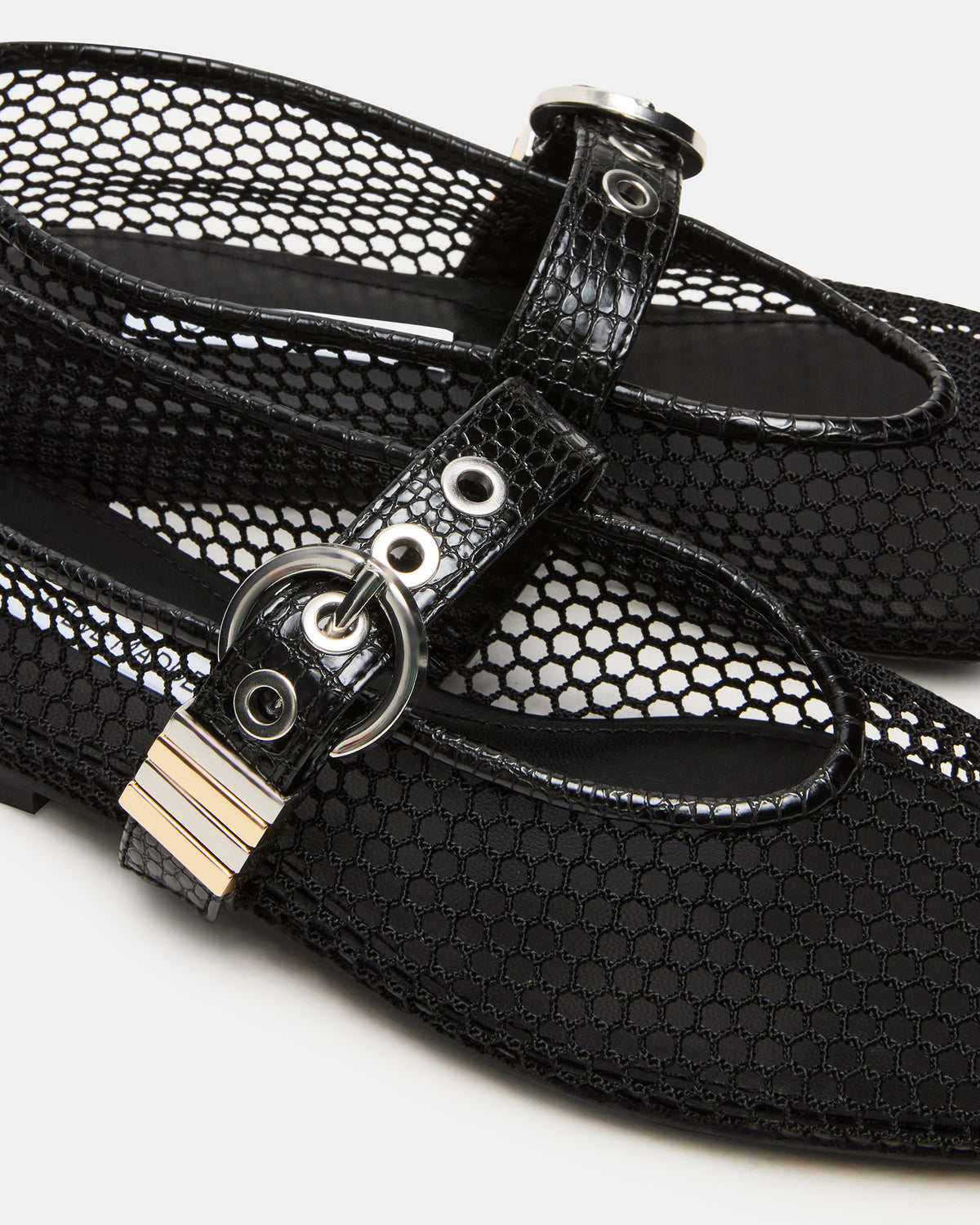 LUCIA Black Mesh Mary Jane Ballet Women's Flat | Steve Madden Best Seller