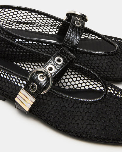 LUCIA Black Mesh Mary Jane Ballet Women's Flat | Steve Madden Best Seller