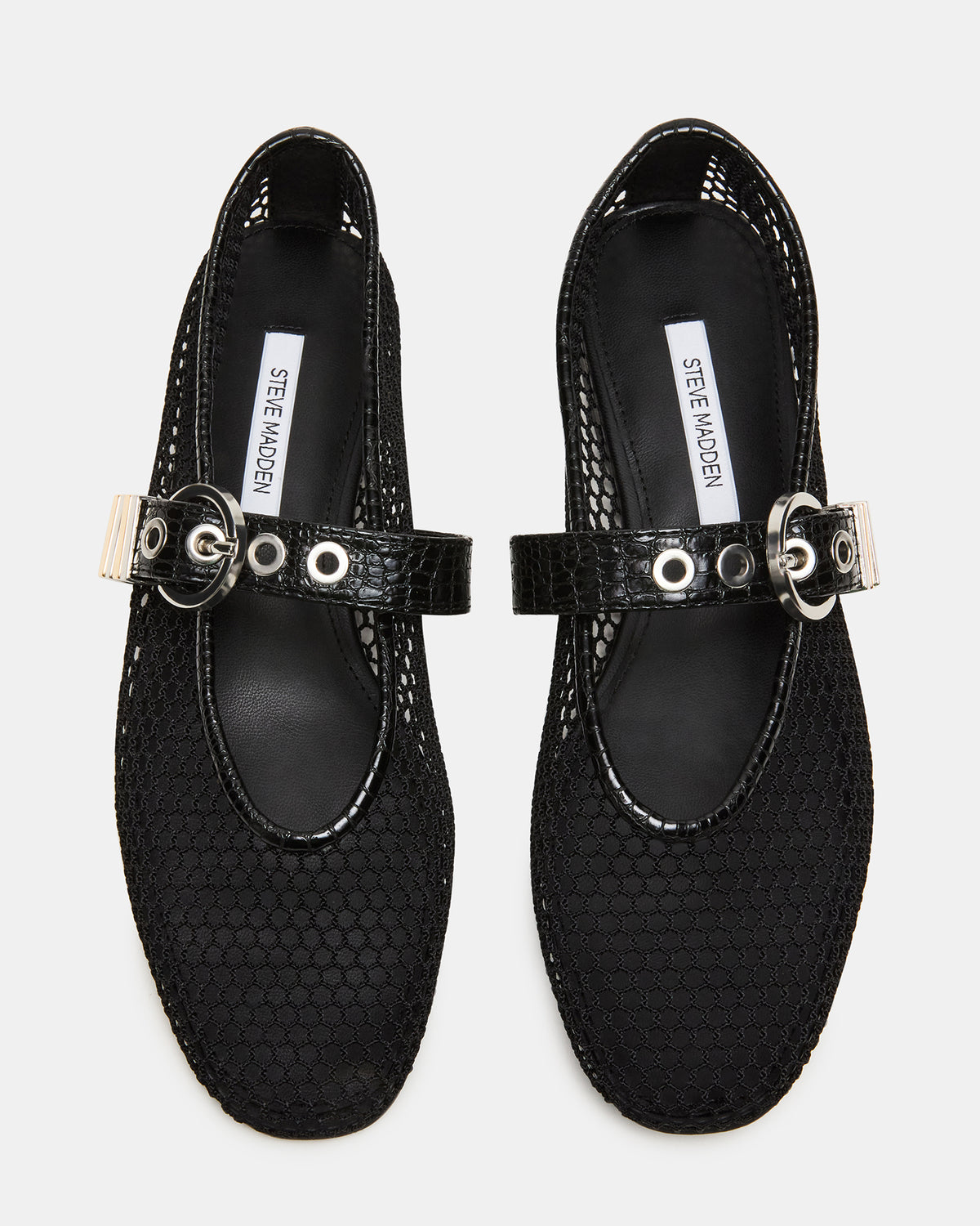 LUCIA Black Mesh Mary Jane Ballet Women's Flat | Steve Madden Best Seller