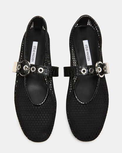 LUCIA Black Mesh Mary Jane Ballet Women's Flat | Steve Madden Best Seller