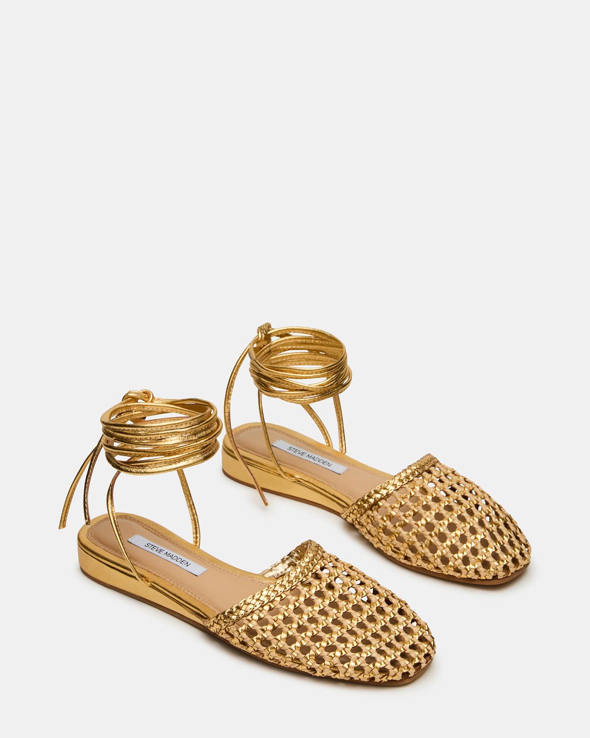 FLUTTER Gold Woven Mule Leg-Ties Strappy Women's Flat | Steve Madden Sale