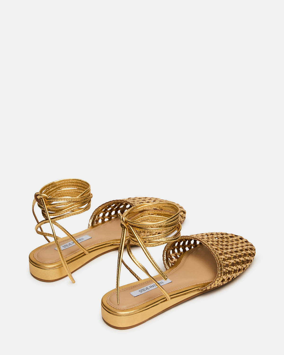 FLUTTER Gold Woven Mule Leg-Ties Strappy Women's Flat | Steve Madden Sale
