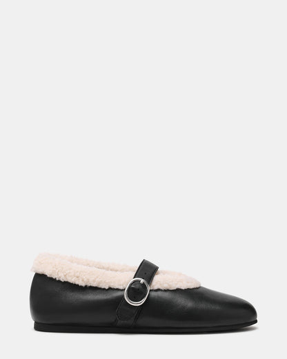 LODGE Black Leather Mary Jane Round-Toe Women's Flat | Steve Madden Value