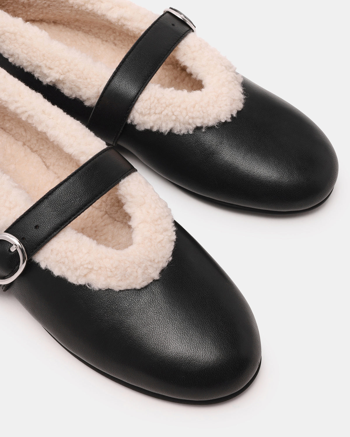 LODGE Black Leather Mary Jane Round-Toe Women's Flat | Steve Madden Value